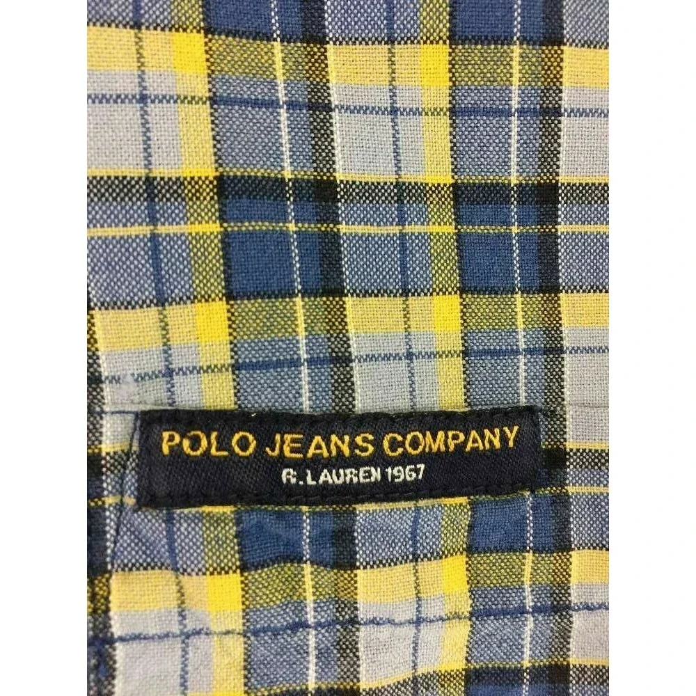 Ralph Lauren Polo Jeans Co Button Shirt L Plaid Blue Yellow‎ Black Mens